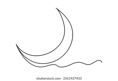 Crescent Moon symbol continuous one line drawing isolated of outline vector illustration,