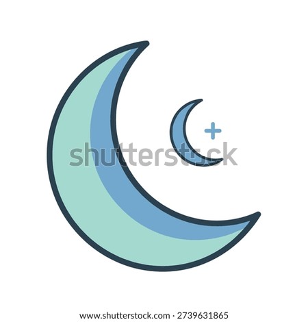 Crescent moon symbols with plus sign for addition or growth concept on white background
