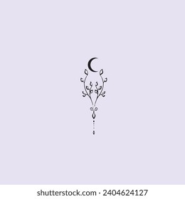 crescent moon tattoo art, black ink, line tattoo