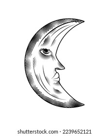 crescent moon tattoo style icon isolated