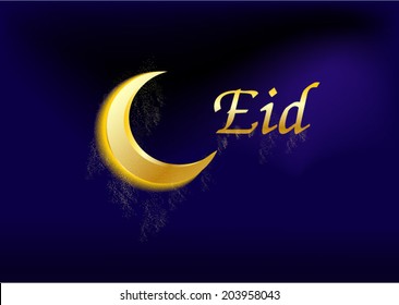 crescent moon with  text Eid 