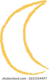 A crescent moon with a textured, sketch-like outline on a plain background. The moon's rough edges give it a hand-drawn appearance. Cartoon vector illustration.