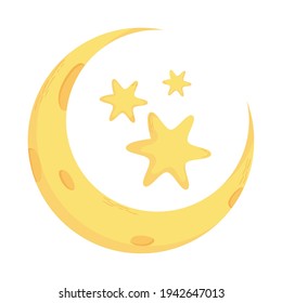 crescent moon and three stars