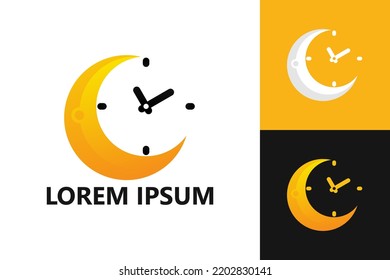 Crescent moon time logo template design vector