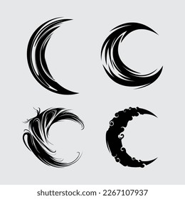 Crescent moon tribal illustration vector clip art black element stencil poster template silhouette tattoo sticker editable