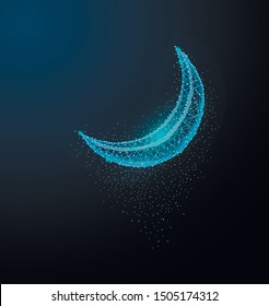Crescent moon ustration isolated vector sign symbol. Polygonal illustration in the form of a starry sky, lines, dots, polygon