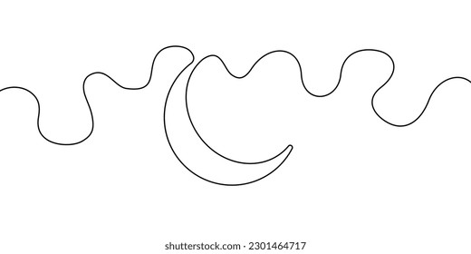 Crescent moon vector illustration. Continuous line hand drawn vector illustration. Ramadan symbol