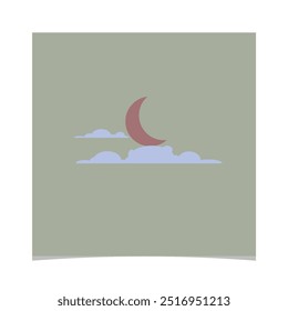 Lua crescente, ilustração vetorial do ícone da lua atrás das nuvens