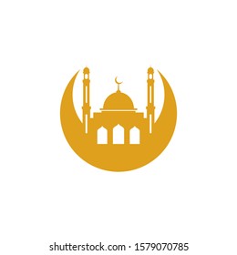 Crescent moon vector with a mosque design. Illustration of crescent moon for islamic design
