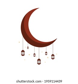 Crescent moon vector with pretty little lantern decoration, to make decor for posters or greeting cards