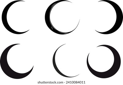 Crescent moon vector set, various moon shapes, celestial bodies, lunar phases, moon icons, astronomy vector graphics, moon phases clipart