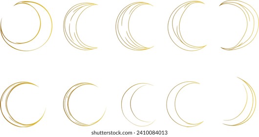 Crescent moon vector set, various moon shapes, celestial bodies, lunar phases, moon icons, astronomy vector graphics, moon phases clipart