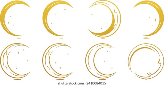 Crescent moon vector set, various moon shapes, celestial bodies, lunar phases, moon icons, astronomy vector graphics, moon phases clipart