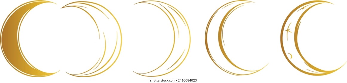 Crescent moon vector set, various moon shapes, celestial bodies, lunar phases, moon icons, astronomy vector graphics, moon phases clipart