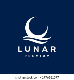 crescent moon water wave logo vector icon illustration