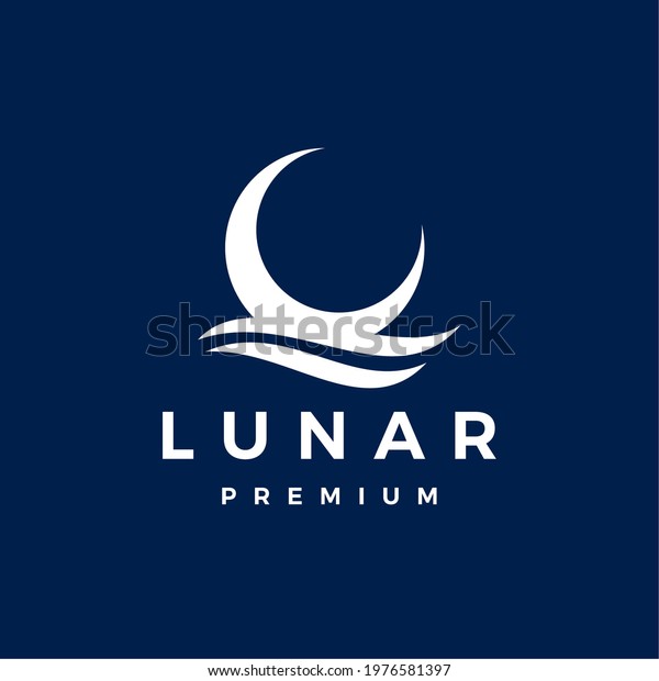 crescent\
moon water wave logo vector icon\
illustration