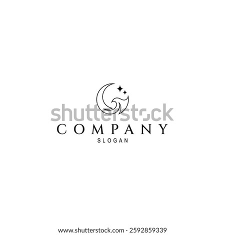 crescent moon and waves line art style logo with shooting star elements