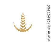 Crescent moon and Wheat grain Logo design. Rice logo