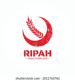 Crescent moon and Wheat grain Logo design. Ripah (Translation of Javanese: Prosperity) icon. Vector Illustration.