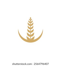 Crescent moon and Wheat grain Logo design. Rice logo