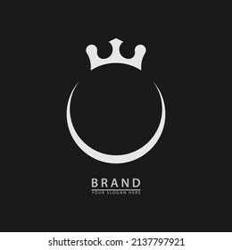 crescent moon and white king crown are good for logo icons. simple elegant vector flat design.