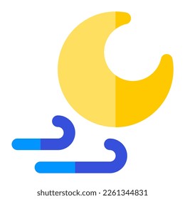 Crescent moon with wind in flat icon. Wind, night , windy, season, weather