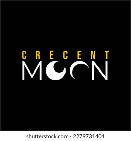 Crescent moon word design with illustration of crescent moon on letter O.