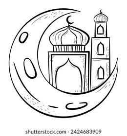 Handgezeichnetes Symbol für Halbmond und Moschee. Gliederung Doodle Islamische Ikonen Sammlungen