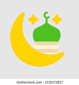 Icono de mezquita de media luna en estilo plano sobre ramadan, uso para presentación de aplicación móvil del sitio web