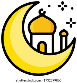 Crescent with mosque icon, ramadan festival related vector illustration