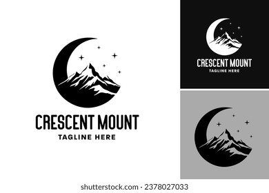 Crescent Mountain Logo Design, A logo design featuring a crescent shape integrated with a mountain silhouette