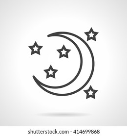 Crescent Or A New Moon And Stars. Symbol Of Night And Time For Sleep. Astronomy And Astrology. Sign For Meteorology. Simple Black Line Vector Icon. Single Element For Web Design, Mobile App.