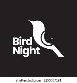 crescent night with little bird modern logo design vector icon illustration template