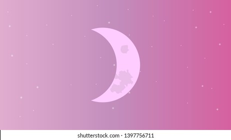 Crescent on the pink starry sky background vector design