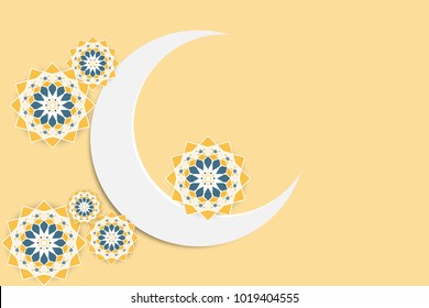Crescent paper moon with arabesque geometric star vector backgroundac