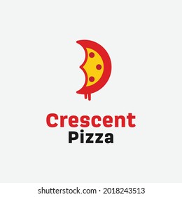 Crescent Pizza in Flat Style Logo Design Template. Suitable for Pizzeria Pizza Shop Restaurant Cafe Bakery Company Brand Business Logo Design.