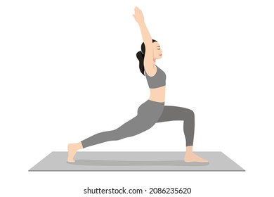 Crescent Pose, Crescent High Lunge Pose, Eight Point Crescent Moon Pose, Alanasan Beautiful girl practice Ashta Chandrasana, Young attractive woman practicing yoga exercise. working out, black wearing