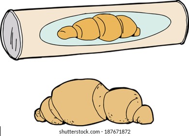 Crescent roll and package over white background