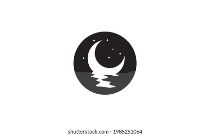 crescent with sea night logo symbol vector icon design illustration graphic