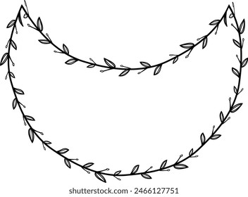 Crescent Shape Flower wreath frame leaf vector floral border picture frames Branch laurel botanical silhouette black elements decoration greeting wedding frames