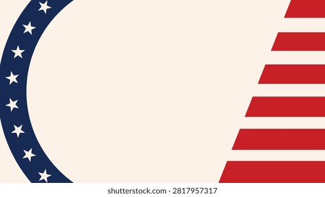 Crescent shape frames the image with stars and stripes. American flag motif appears on left and right. Soft cream background provides gentle contrast. Ideal for patriotic or themed design projects