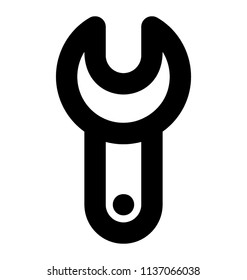 Crescent shape placed on a long bar with dot at the edge denoting icon for spanner 