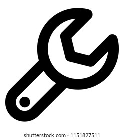 
Crescent shape placed on a long bar with dot at the edge denoting icon for spanner 
