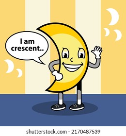 Crescent shapes with face emotions. Characters geometric in funny cartoon kids style.