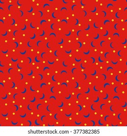 Crescent shapes and small dots background. Seamless pattern. Vector.