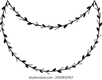 Crescent sheet frame isolated branches flower wreath leaf floral vector decoration border botanical minimalist wedding frames congratulations anniversary valentine winner award romantic 
