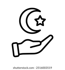 crescent star hand icon line vector design in trendy style