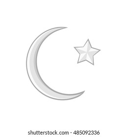Crescent and star icon in black monochrome style isolated on white background. Religion symbol vector illustration