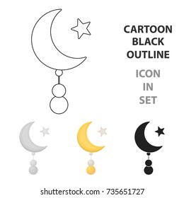 Crescent and Star icon in cartoon style isolated on white background. Religion symbol stock vector illustration.