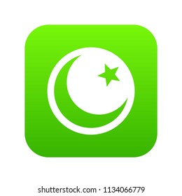 Crescent and star icon digital green for any design isolated on white vector illustration